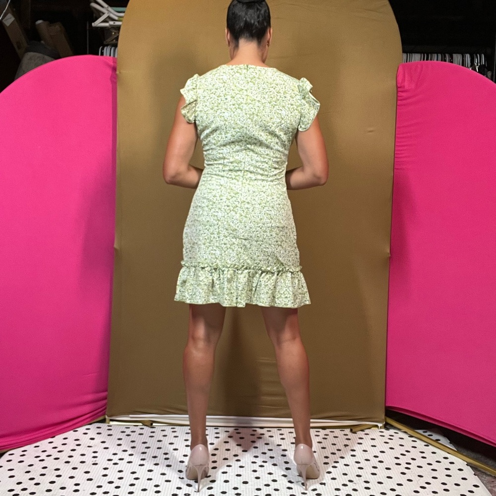 Floral Green Ruffle Dress - Picture 3 of 4